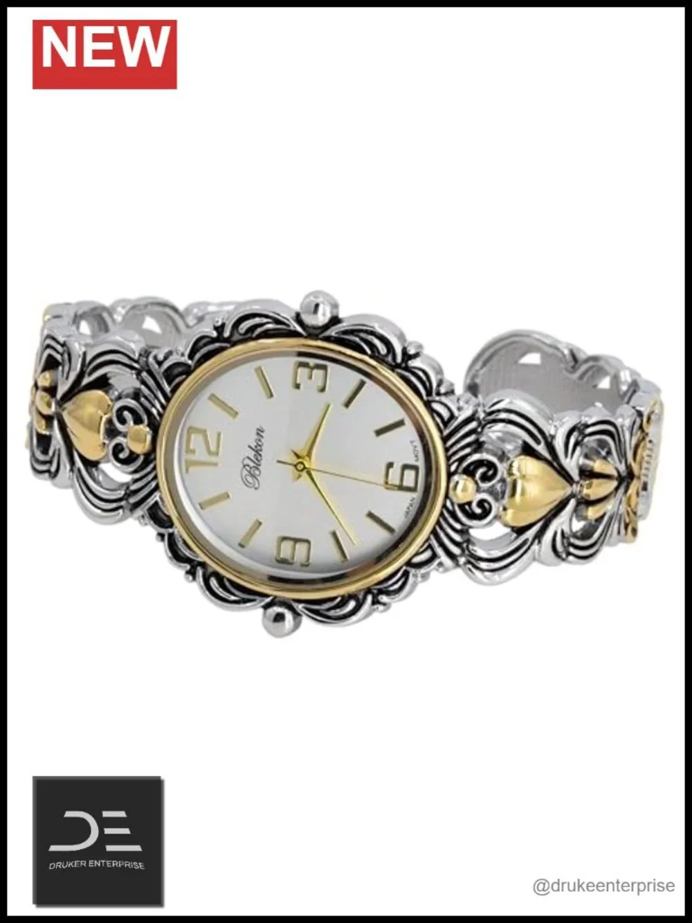 Japanese Quartz Women's 35mm Case Egyptian Concho Cuff Bangle Watch